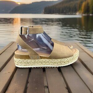 ✅Espadrille Platform Sandals Women’s 9M Miranda Ankle Strap Open Toe Buckle Tan